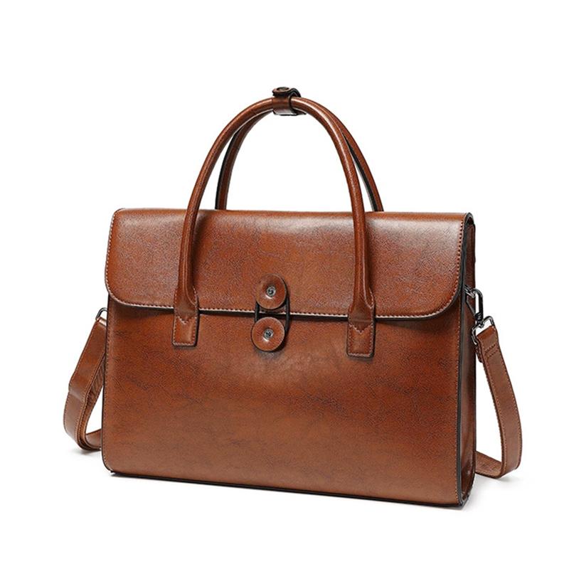 Echte Leder Aktentasche Damen Luxus Mode Vintage Büro Business OL Schulter Seitlich 14 Zoll Laptop Messenger Tragbare Tasche