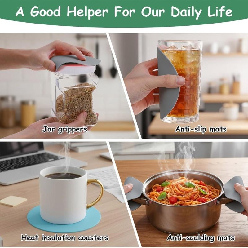 (8pieces) Rubber Bottle Opener Set with Textured Grip Easy Twist Action Secure Opens Container Great for Daily Convenience