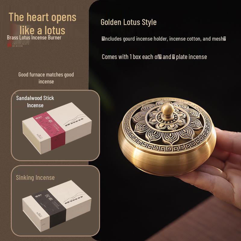Pure Copper Incense Burner: Indoor Household Use for Agarwood & Sandalwood Fumigation, Includes Tray and Incense Seal.