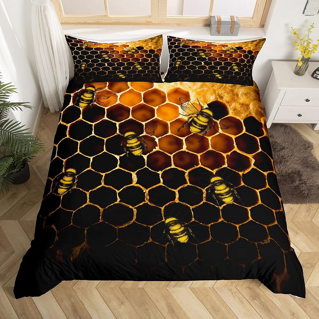 Honeycomb Duvet Cover Set Twin Queen Size, Geometric Hexagon Bedding Set For Boys Men Room Decor, Modern Style Comforter Cover