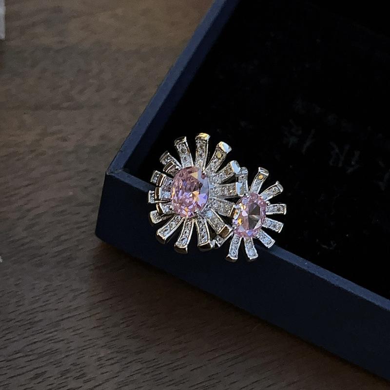 Heavy Industry Zirconium Flower Ring Exquisite Light Luxury Simulation Pink Gem Double Flower Color Treasure Open Ring Female