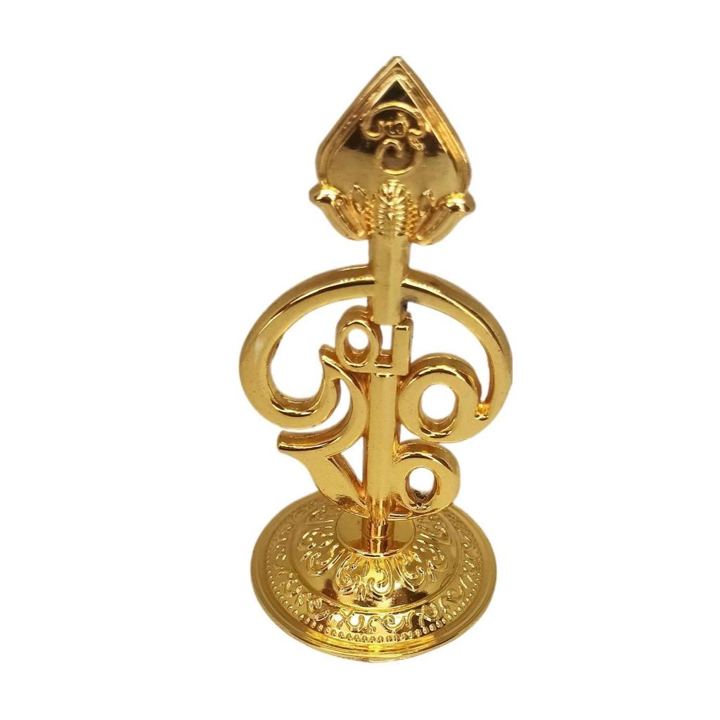 Kovový Om Vel Dekorácia Pán Muruga Vel Idol Zlatá úprava, 9 CM Tamilské písmeno Om Náboženská dekorácia na palubnú dosku auta, Domov,