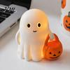 Glowing Desk Ornament Halloween Holding Pumpkin Ghost Figurine, Spooky Statue with Holiday Night Light, Resin for Tabletop Centerpiece