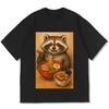 Casual Loose Summer T-shirts Fashion Cotton Short Sleeve O-neck Tees Unisex Men's Raccoon Eating Ramen Printed Tunics