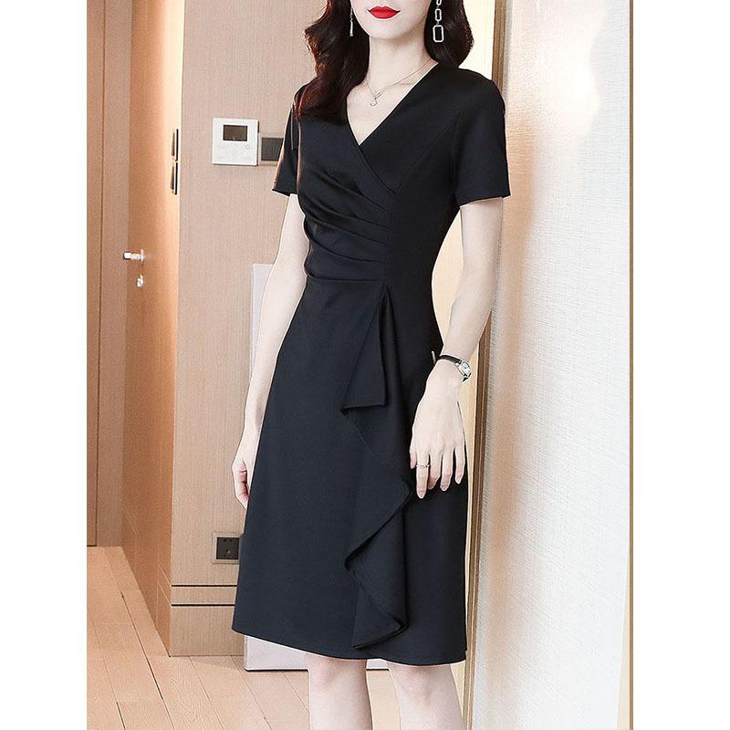 Retro irregular medium and long dress, high-end dress, women's summer design, meat-covering and thin A-word skirt