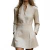 Womens Elegant High-Waist A-Line Long Sleeve Dress With Pocket Slim Fit Office Wear Solid Color 2026
