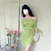 One-word shoulder dress women's long-sleeved cold department high-end hot girl sexy off-the-shoulder waist tight bottom hip skirt