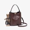 French Retro Rhombus Woven Bucket Bag Large Capacity Portable Messenger Daily Commuting Temperament Simple Women's Bag