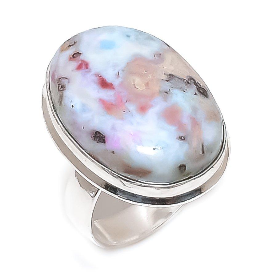 Natural Larimar Gemstone Handmade 925 Sterling Silver Jewelry Ring Size 9.5 Q2U09
