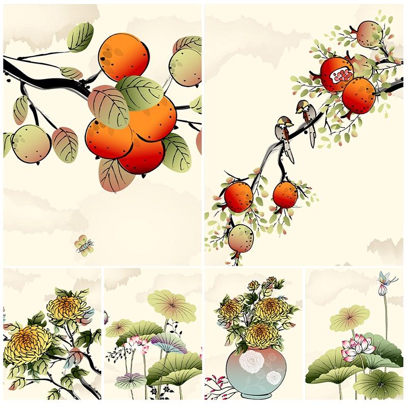 Decorative Painting Canvas Painting Ink Painting Flower Decoration Poster for Home Living Room Wall Art Decor Background