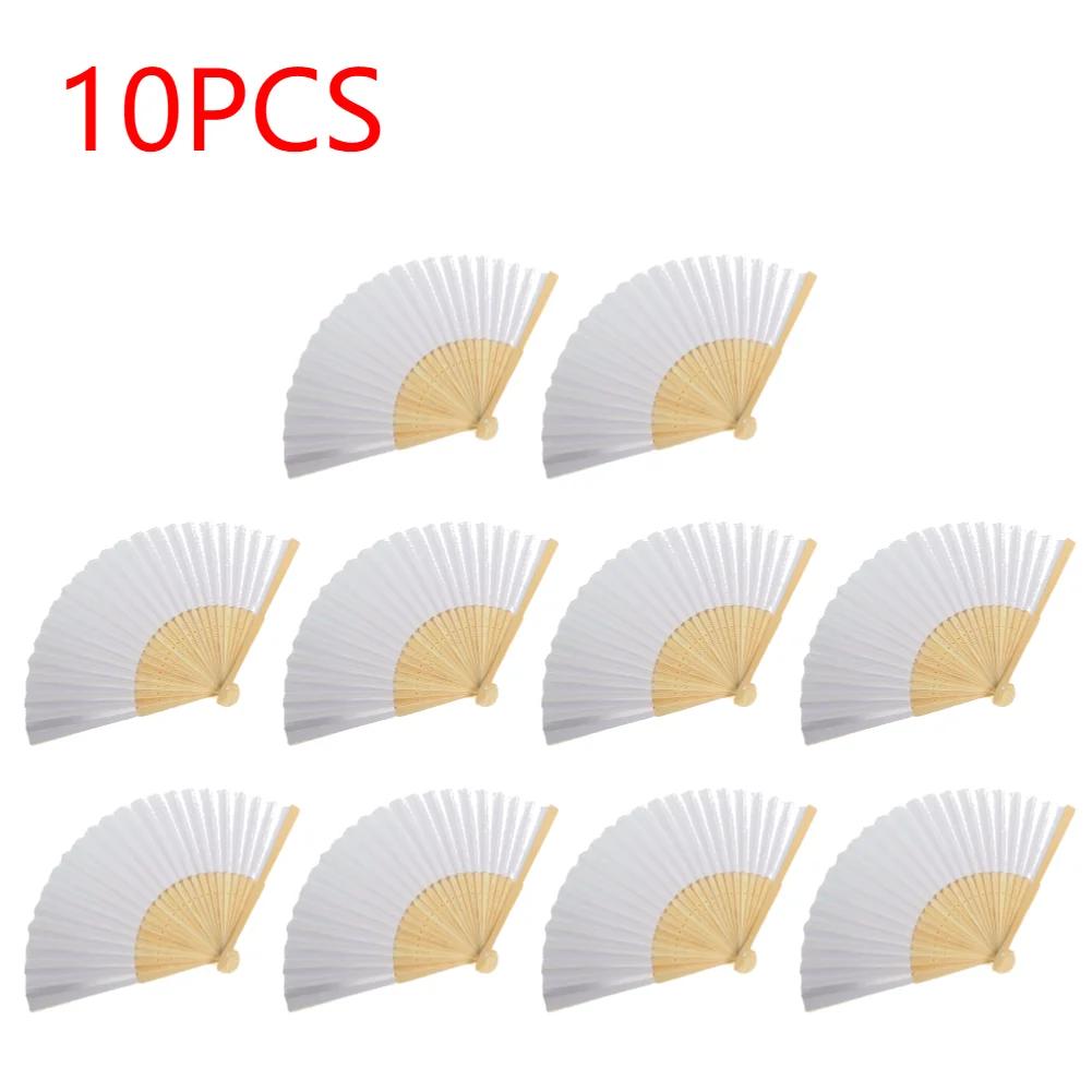 10-1pcs White Foldable Paper Fan Portable Chinese Bamboo Fan Wedding Gifts For Guest Birthday Party Decoration Kids Painting