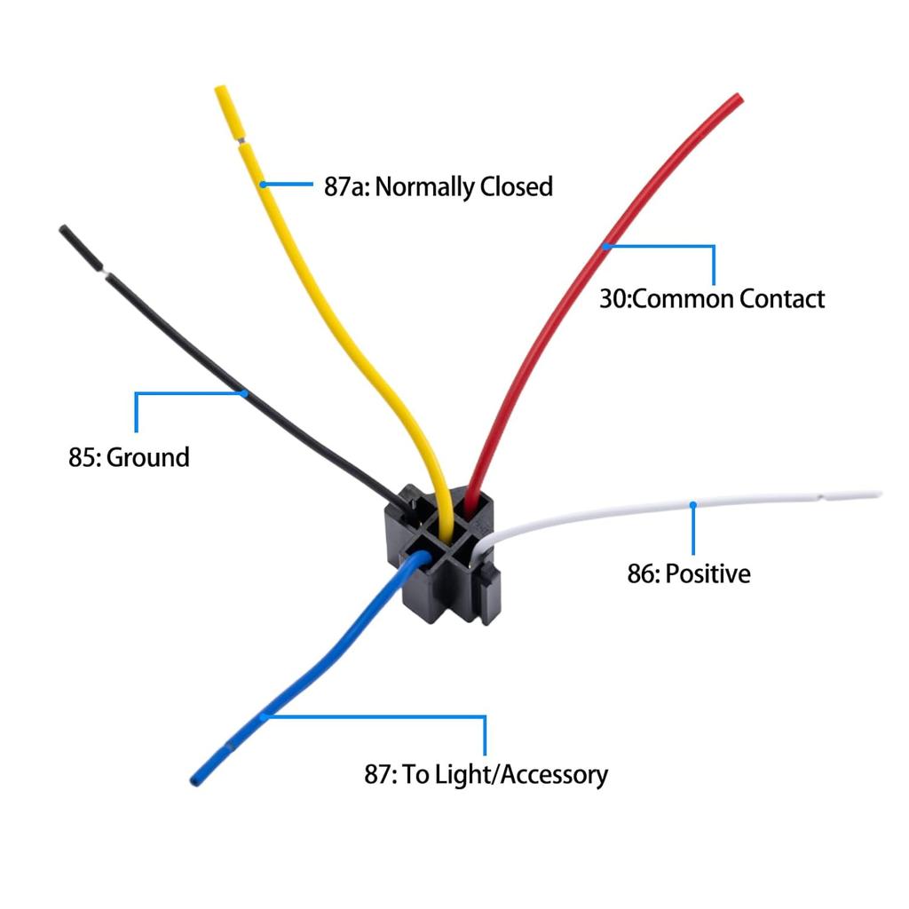 20-Pack - Compatible with  Style 12V DC 5-PIN SPDT Interlocking Relay Socket Harness Base with Wires