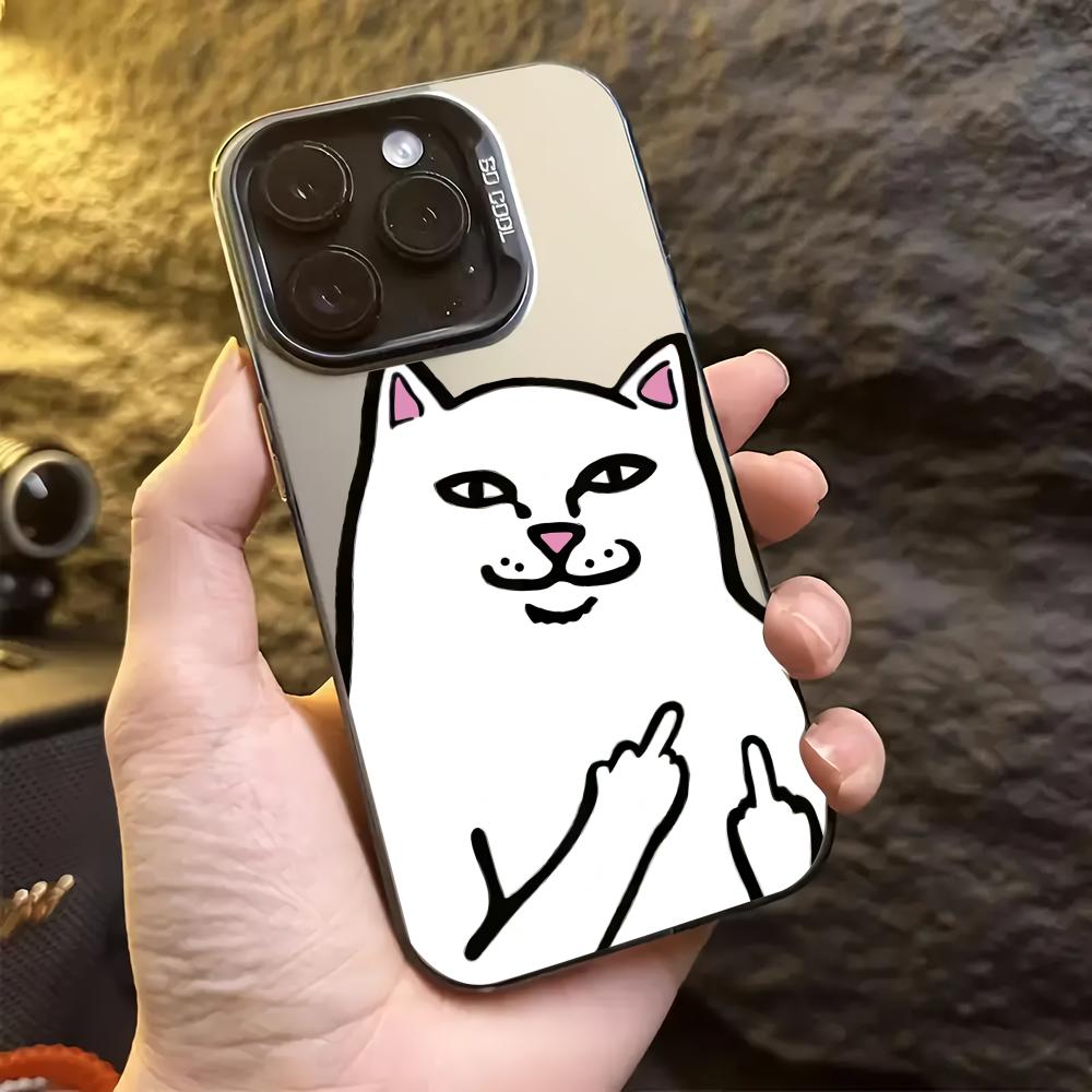 One-Finger Salute White Cat Pattern Phone Case For iPhone 17 16 15 13 12 11 ProMax Pro Plus Full Protection Funda Phone Case