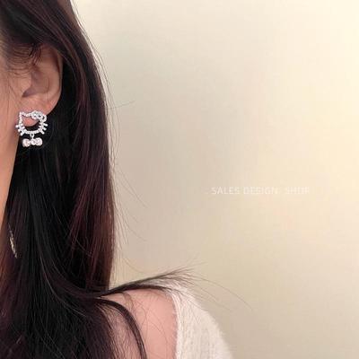 Korean-Style Asymmetrical Cat Bow Stud Earrings – Chic, Versatile, Light Luxury for Women