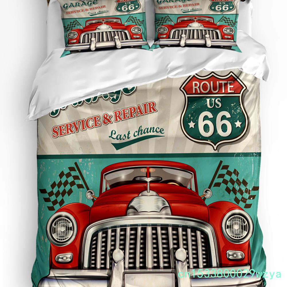 3-teiliges Bettwäscheset Klassisches Auto Vintage Poster Heimtextil Bettbezug Kissenbezug Junge Kind Teenager Mädchen Bettwäschebezüge Set