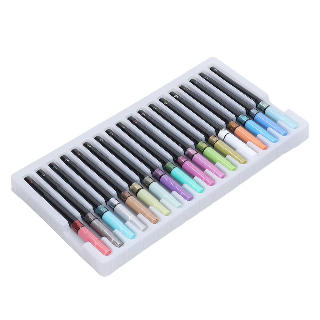 18pcs Brush Tip Coloring Markers 2mm 0.08in Metallic Color Round Pen Head Watercolor Marker for DIY Projects