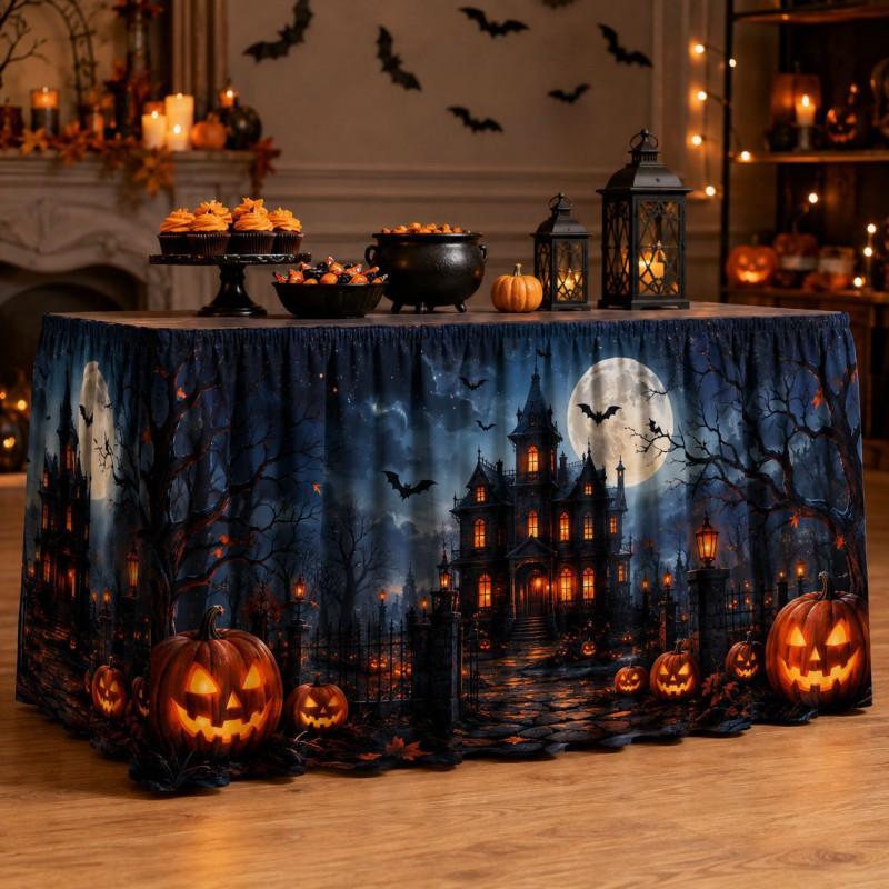 Halloween Table Skirt With Waterproof Dustproof Decor Dining 140-275cm Length
