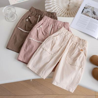 Girls' Cropped Summer Thin Baby Casual Shorts Made of Pure Cotton and Mid Length Pants for Girls