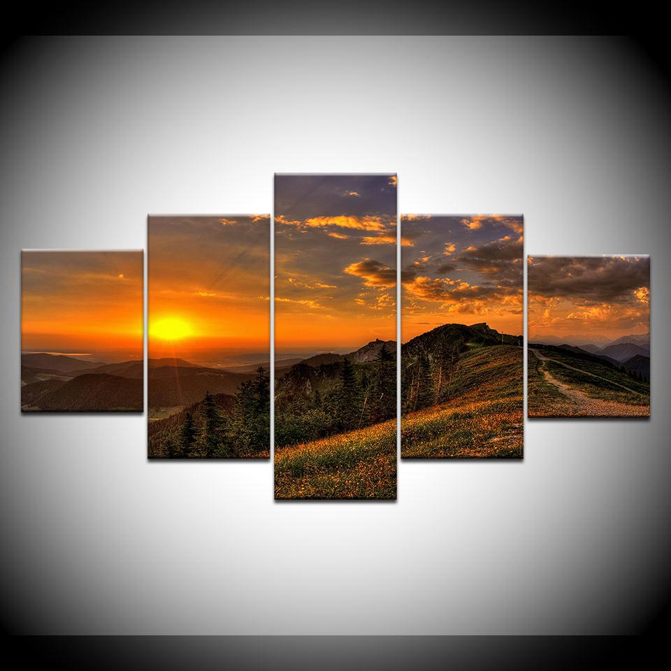 Canvas Paintings Wall Art Modern Home Decor Pictures 5 Pieces Sunset Mountains Landscape Living Room HD Prints Posters No Frame