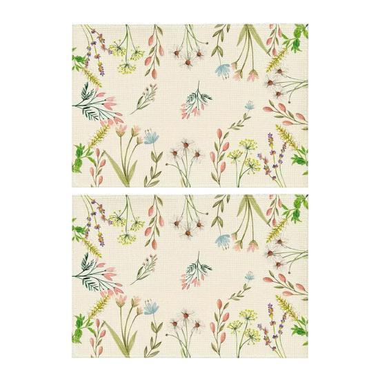 Floral Linen Placemat Tulip Spring Party Placemat Flowers Leaves Placemat Protects Table from