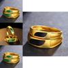 Elegant Geometric Design Brass Gold Plated Agate Ring Couple Fashion Jewelry