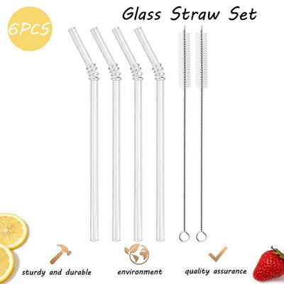 6 Stück Hohe Qualität Wiederverwendbar Klar Glas Strohhalme Cocktail Milch Tee Kristall Gebogen Trinkhalme Für Geburtstagsparty Hochzeit Bar Geschenk