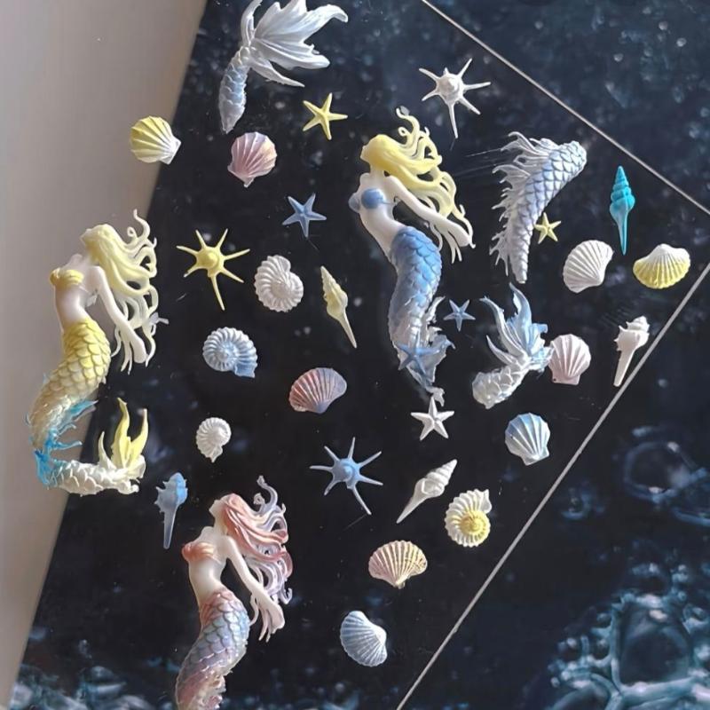 3D Soft Silicone Nail Ocean Mermaid Templates Nail Art Mold Goldfish Koi Buttonscarves Cartoon Template For Nail Diy Accessories