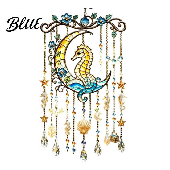 Coastal Balcony Decoration Ocean-Themed Crystal Wind Chime Stained Acrylic Jellyfish Seahorse Pufferfish Hanging Suncatcher Marine Ornaments