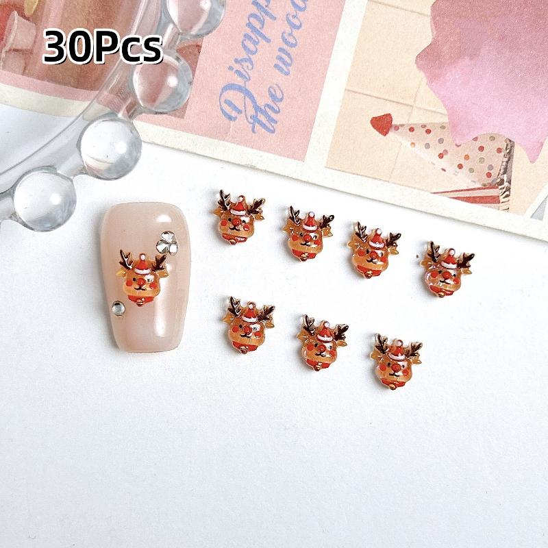 30Pcs Adorable Snowman Santa Claus Resin Nail Charms Cartoon Creative Colorful Christmas Series Nail Art Decorations Diy Nails