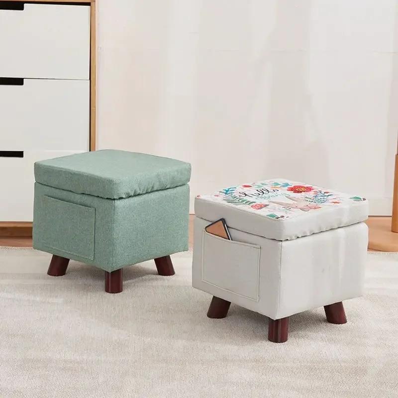 Stoff Kleiner Hocker Haushalts Niedriger Hocker Quadratischer Hocker Einfacher Wohnzimmer Sofa Beistelltisch Massivholzhocker Holzbank