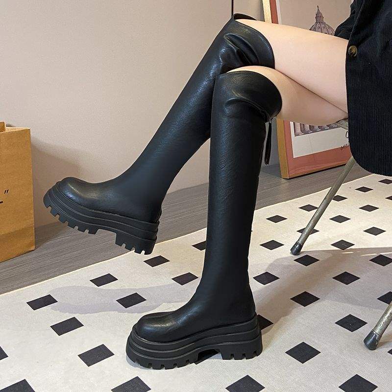 Over-knee Elastic Boots 2025 Autumn New Knight Boots Small Thick Heel Long Tube Shows Height and Thinness Tall Boots
