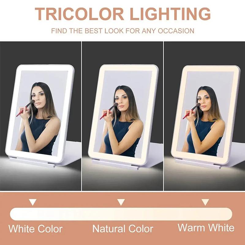 Portable Foldable Travel Makeup Mirror With Led Light Infinite Dimming Bedroom Vanity Mirrors Usb Rechargeable Make Up Tools