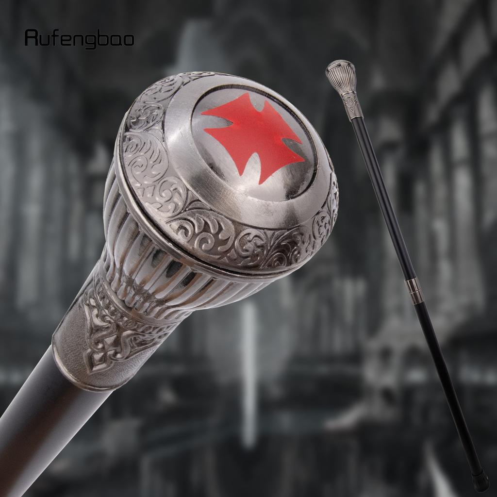 Silver Resin Round Flower Walking Cane Fashion Decorative Steel Stick Gentleman Elegant Cosplay Cane Knob Crosier 90cm