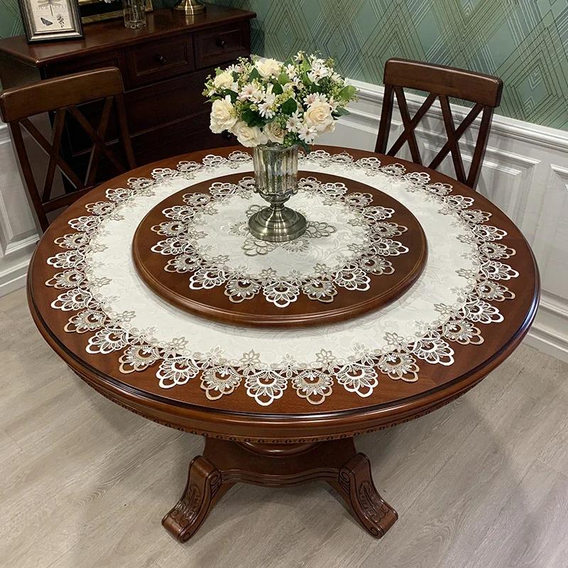 Tablecloth Dining Table Cloth European Rectangle Table Cover Round Embroidered Fabric Insulation Chair Cover Lace Cushion Set