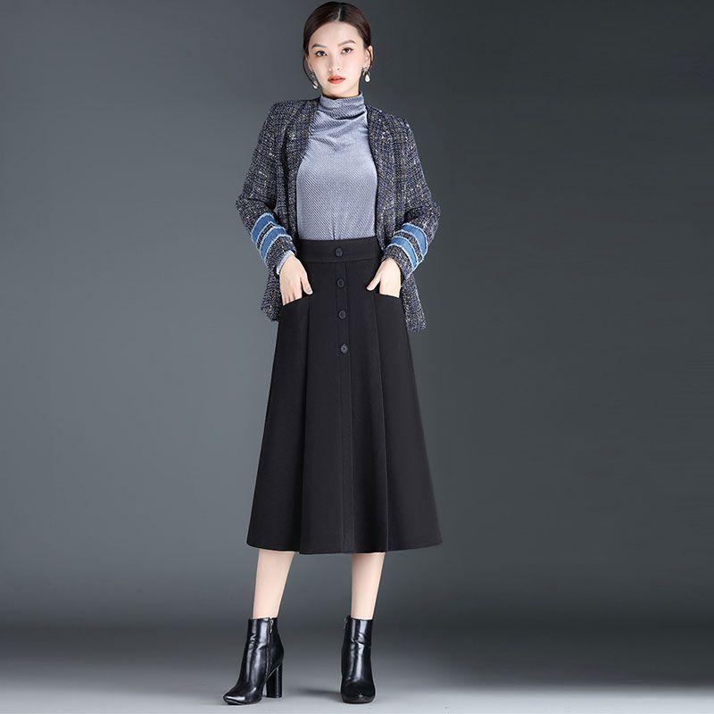 Woll-Midirock in A-Linie mit Falten für Damen - Kollektion Frühling, Herbst, Winter 2025