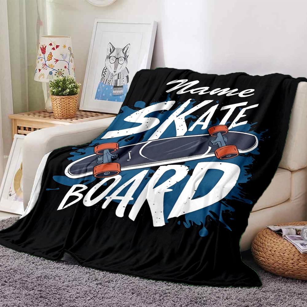 Custom Name skateboard Theme Printed Blanket - Perfect for Couch, Bed, Travel & Outdoor Use | Machine Washable, Cozy & Durable.