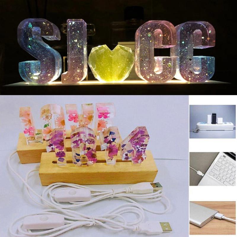 Resin Art Rectangle LED Lights Display Base Pedestal Crystal Wooden Lighted Base Stand Night LED Light Lamp Base LED