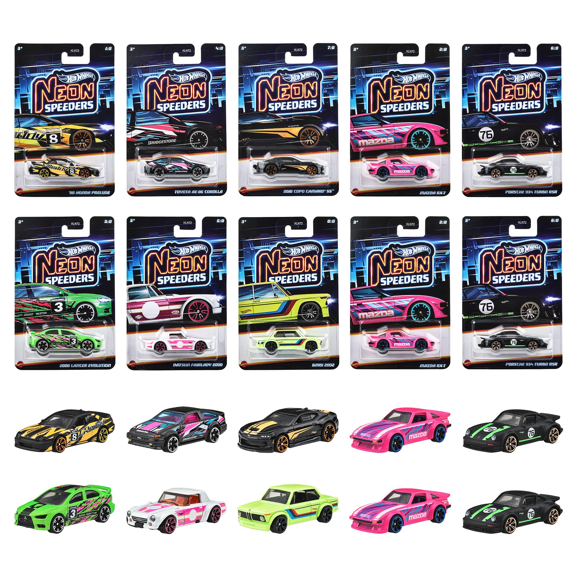 

Игрушки-машинки Hot Wheels Neon Speeders в ассортименте, коробка на 10 машин, возраст 3+, разноцветные, 986E-HLH72