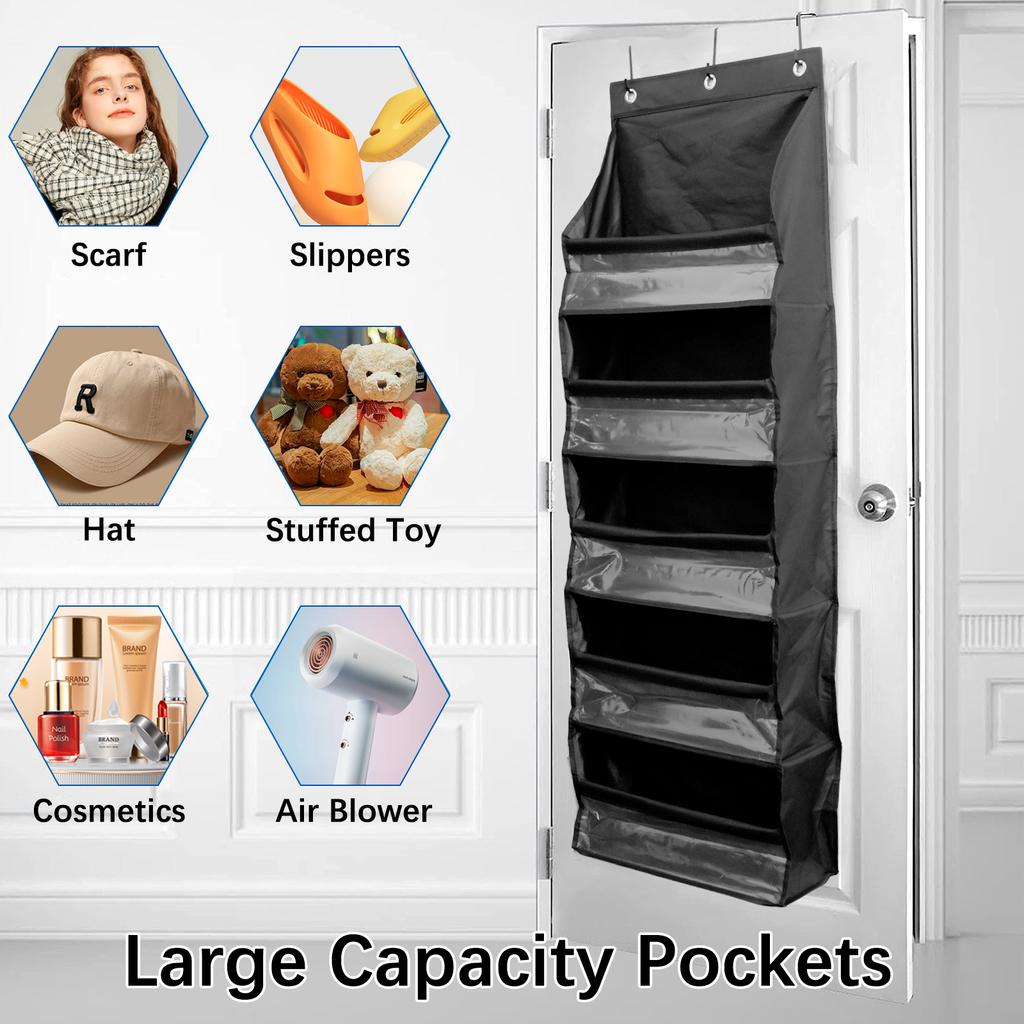 5-Shelf Over The Door Organizer Oxford Cloth Hanging Behind Door Shelf with 3 Hooks and Clear Window Large Capacity Storage Bag