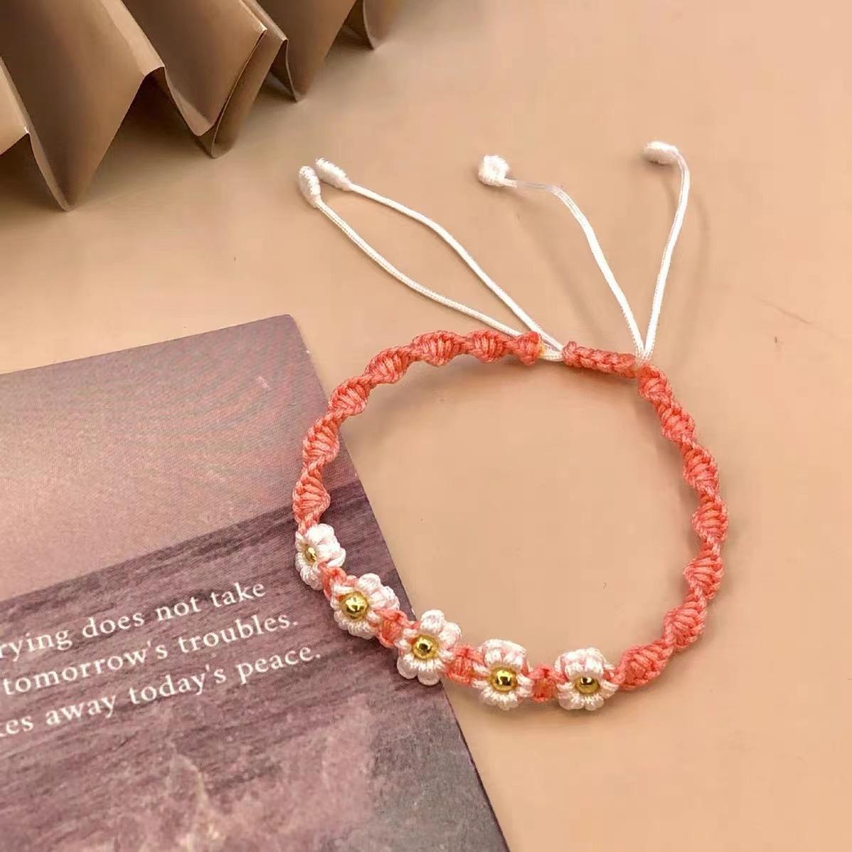 

Нежный плетеный браслет «Дейзи» ручной работы, унисекс, в стиле ретро, идеально подходит для пар. Pink Flower Bracelet