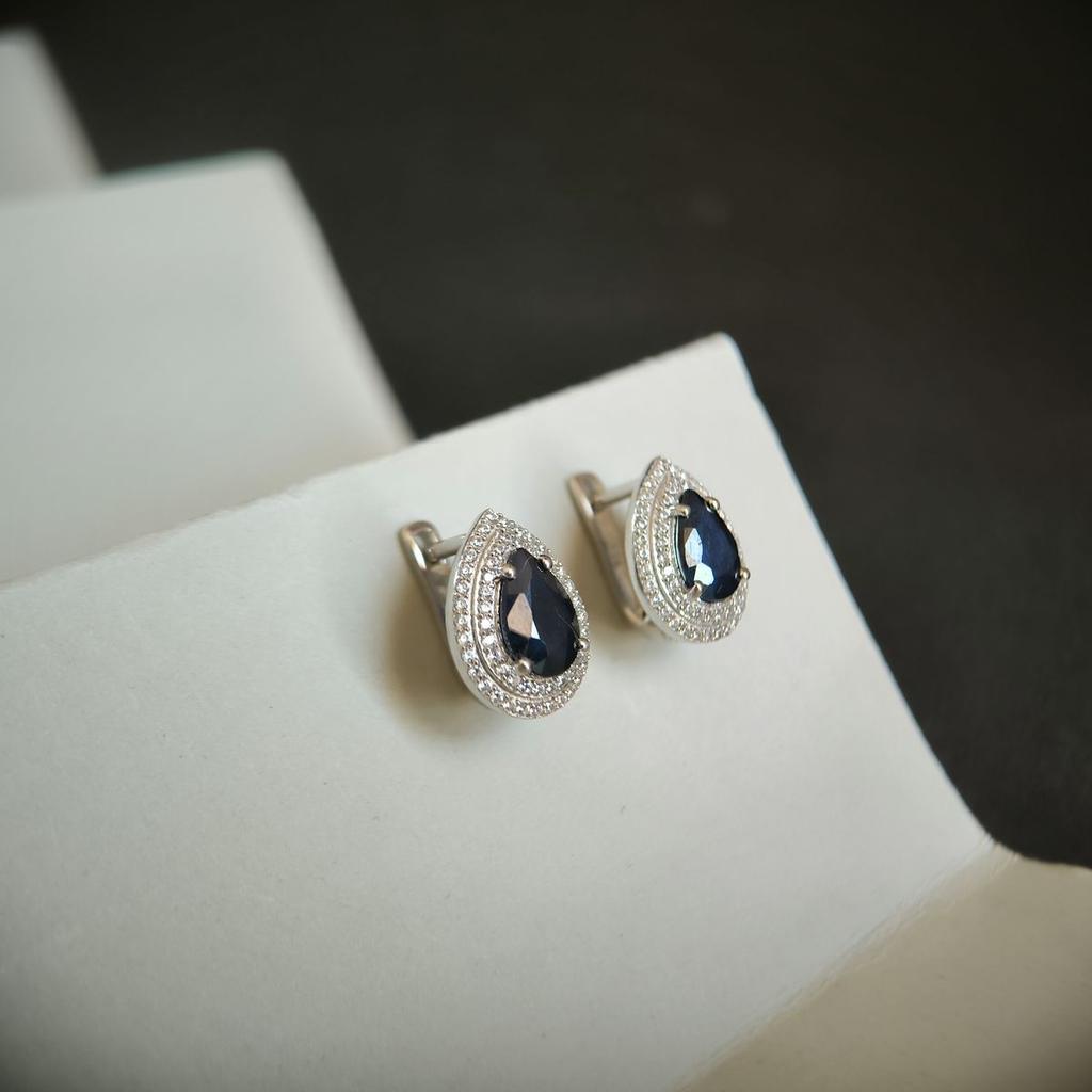 Silver Earrings with Natural Sapphire 5.764ct, Cubic Zirconia (2180326)