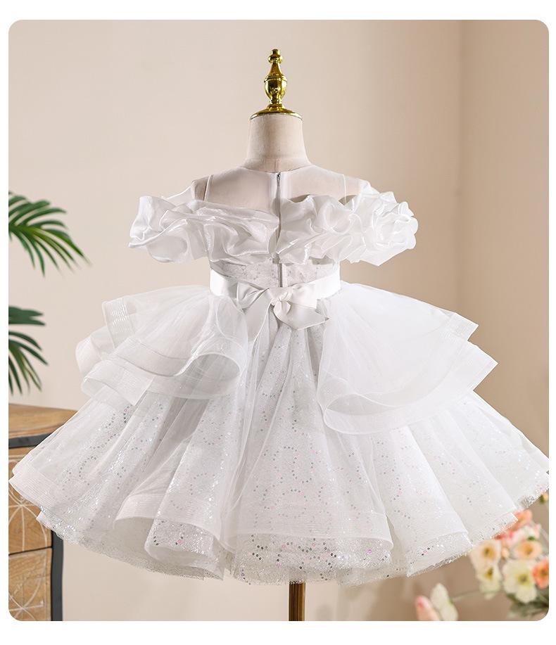 Girls' Formal Flower Girl Princess Dress with Sequined Puffy Skirt - Ideal for Piano Performances