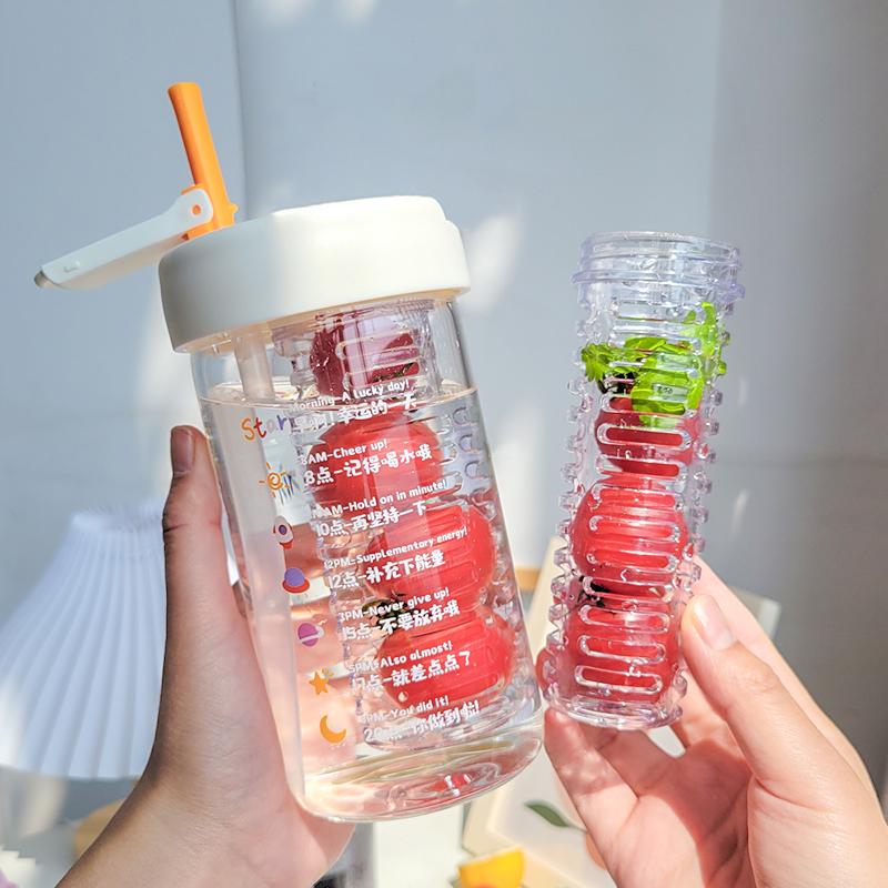 550 ML New Glass Water Bottles With Straw Tea Infuser Filter Clear Cute Flower Tea Water Separation Bottle For Girls School Cups