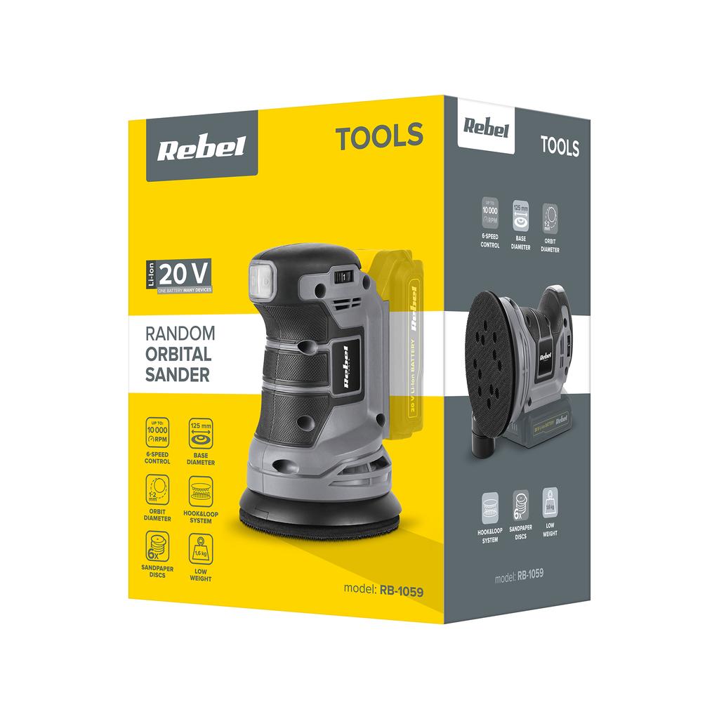 Rebel 20V 2Ah Cordless Random Orbit Sander