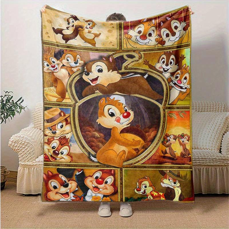 1pc. Cartoon Chip and Dale Blanket, Seasonal Home Decor Gift for friends, Couch, Bed, or Car, Soft Flannel Throw Blanket, Living Room, Trave