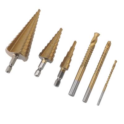 6pcs Hex Shank Step Drill Bit Set High Speed Steel Titanium Coated Bits  Woodworking