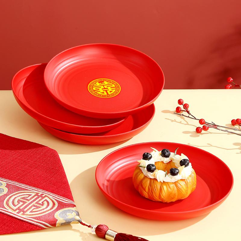 Prato de Frutas para Casamento Doméstico Caractere da Felicidade Prato de Frutas Secas Prato Chinês para Casamento Prato para Sementes de Melão de Frutas para Inauguração de Casa Prato de Doces de Felicidade de Plástico