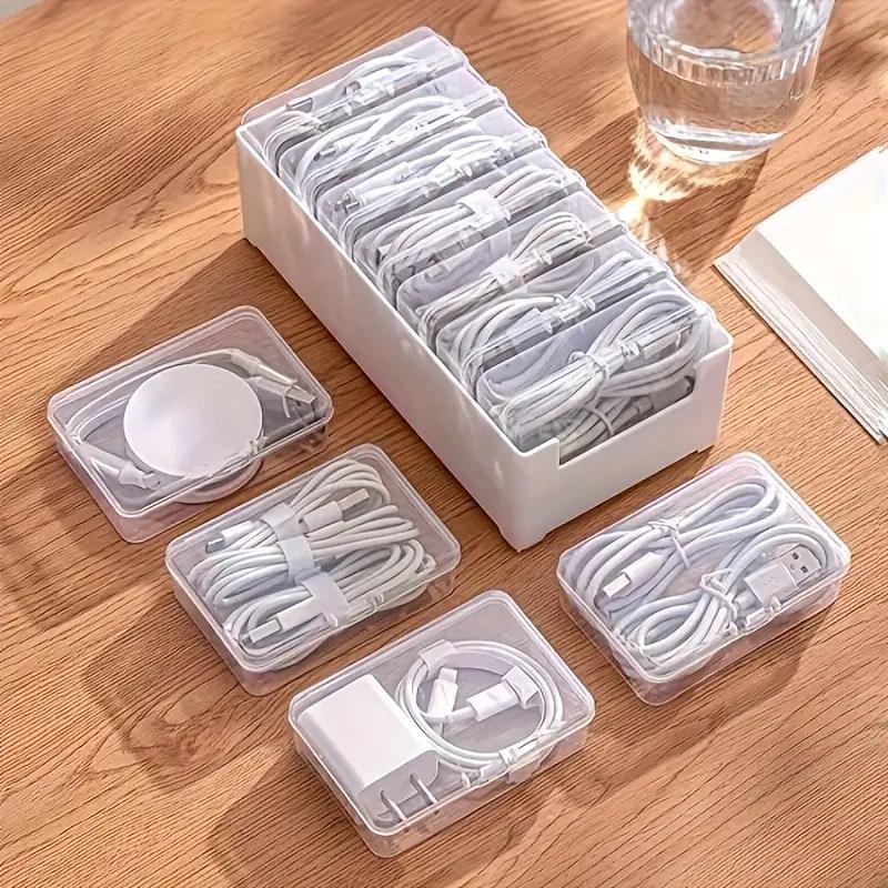 The Transparent Plastic Data Cable Storage Box Household Cable MobilePhone Charger Charging Cable Finishing Box Divided Grid Box