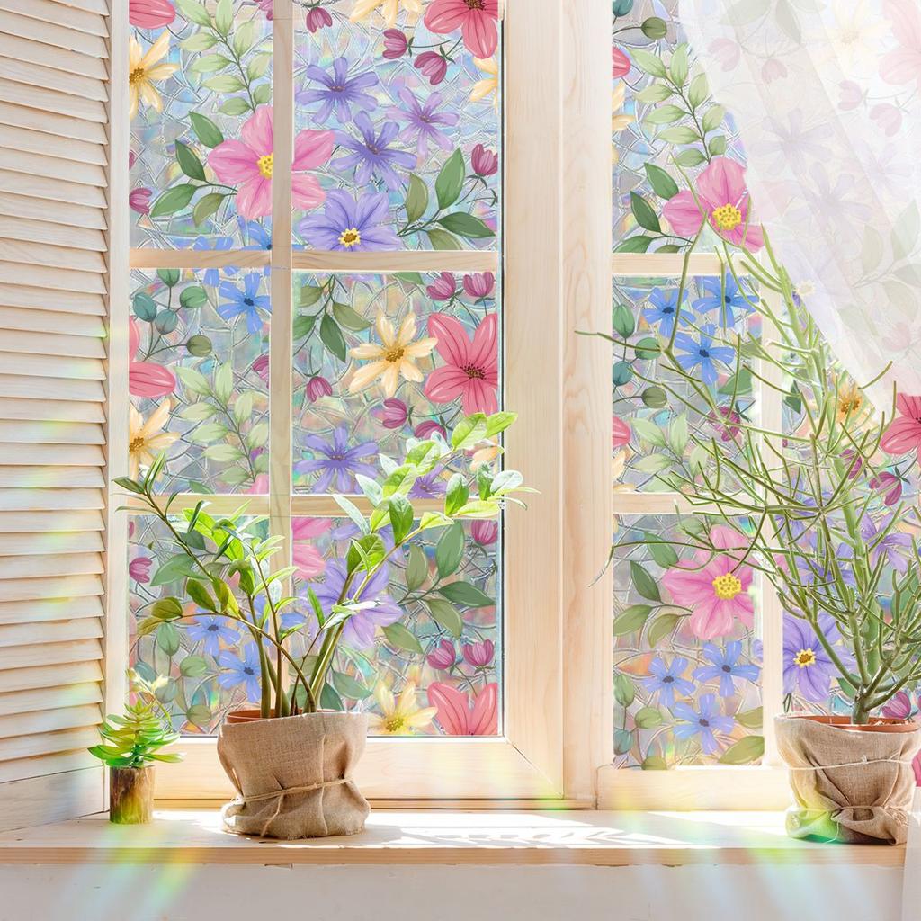 A Variety Of Colorful Flowers, Colorful Sunlight Electrostatic Stickers, Double-Sided Visual Window Glass Decorative Wall Stickers