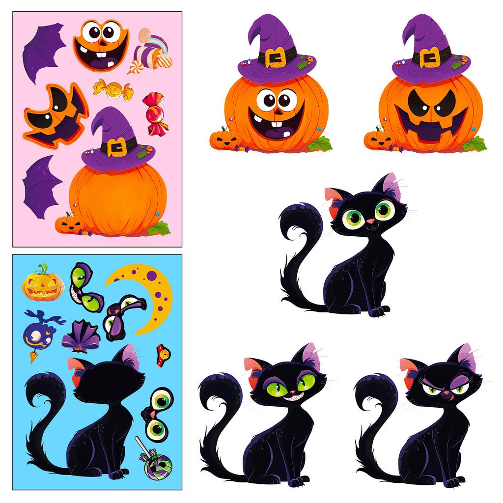 6 Photos/package Halloween Puzzle Face Change Sticker Ghost Pumpkin DIY Children's Puzzle Toys Graffiti Sticker Paper